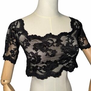 Victoria's Secret Black Lace Crop Top M Off Shoulder Y2K VTG Goth Chic Romantic